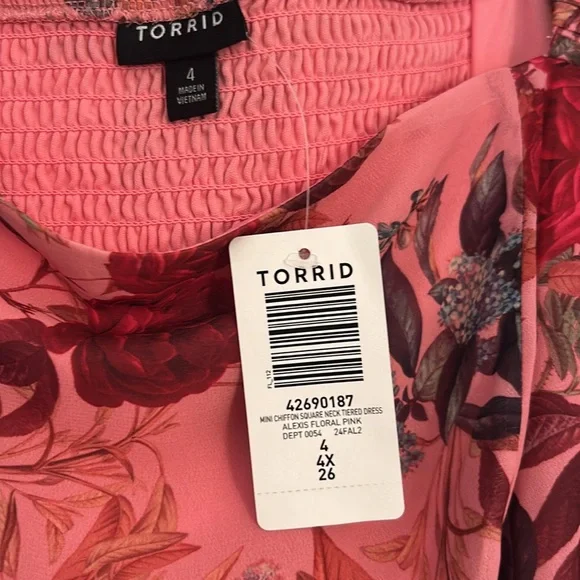 Torrid Mini Chiffon Square Neck Tiered Dress in Alexis Floral Pink size … - Picture 7 of 10